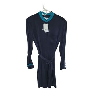 Equipment Ravena Navy Blue & Turquoise Silk Blend Dress - Size Medium NWT
